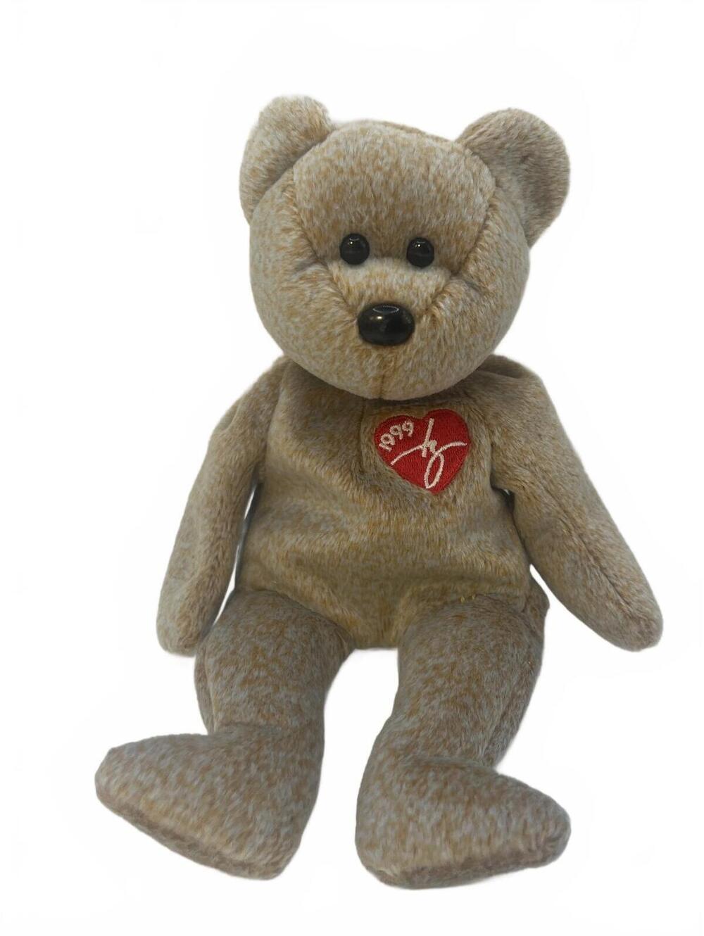 Vintage Ty Beanie Baby 1999 Signature Teddy Bear Brown Plush w/ Red Heart Patch